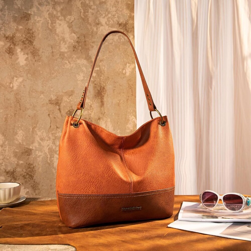 Women A-orange/Broze Imported Zipper Ladies Shoulder Handbags with Back Pocket - Picture 2 of 6